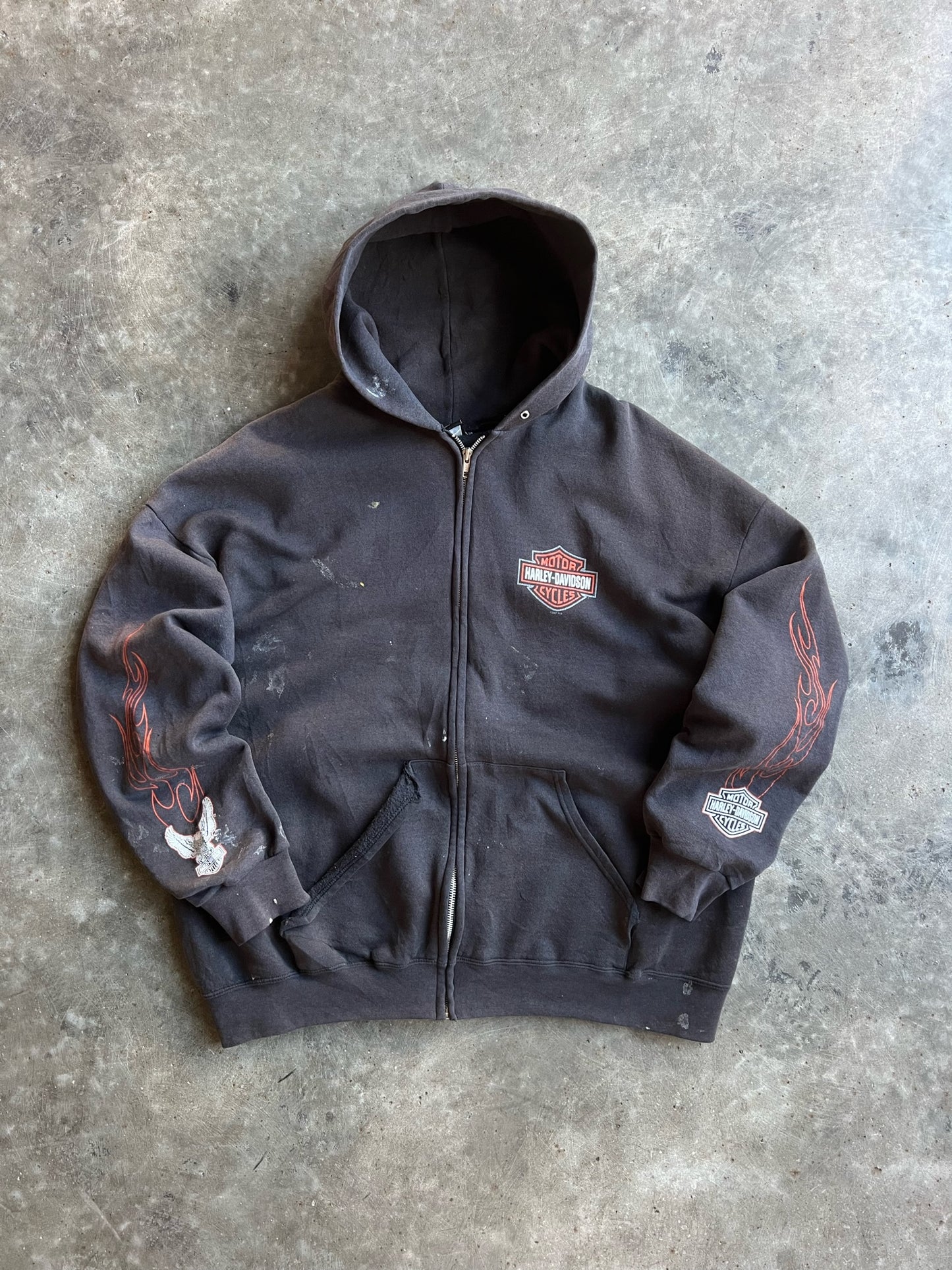 Vintage Black Painted Harley Davidson Tripp's Zip Up Hoodie - XL