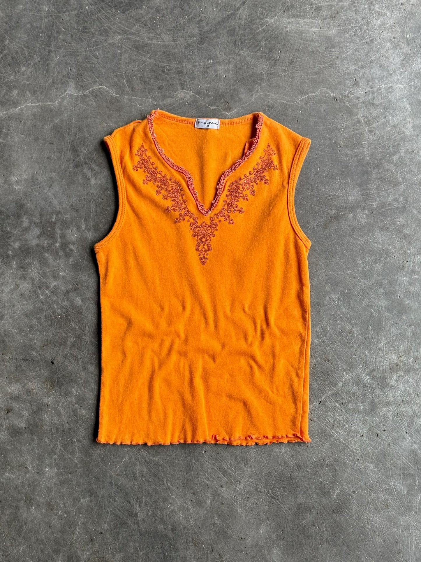 Vintage Orange Beaded FANG Tank Top - M