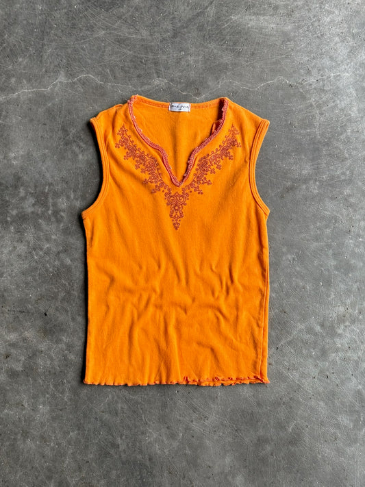 Vintage Orange Beaded FANG Tank Top - M