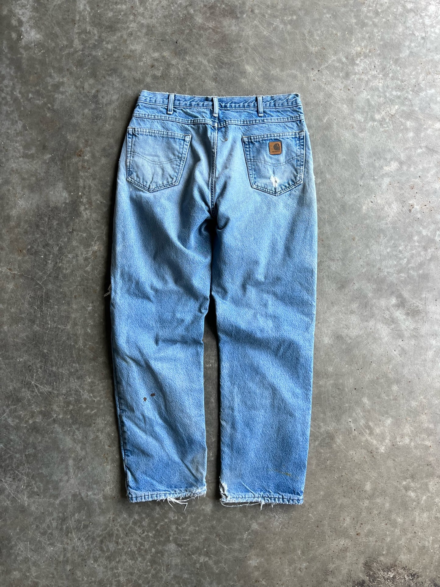 Vintage Distressed Light Wash Flannel Lined Carhartt Pants - 32