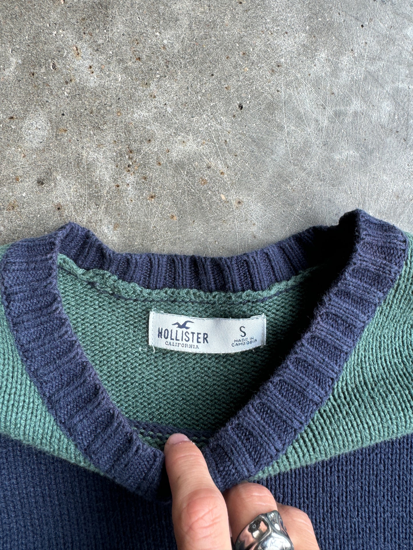 Vintage Green & Navy Hollister Sweater - S