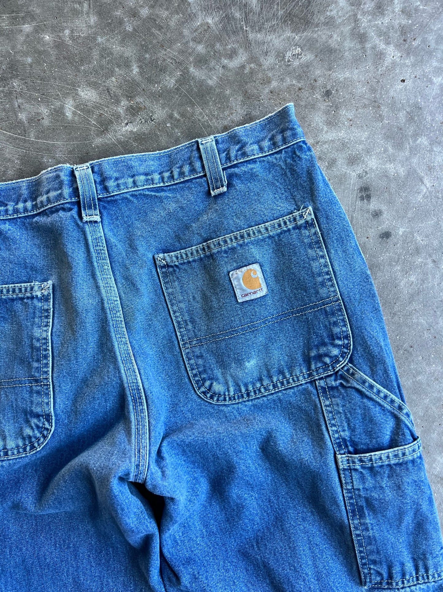 Vintage Distressed Dark Wash Carhartt Carpenter Pants - 34