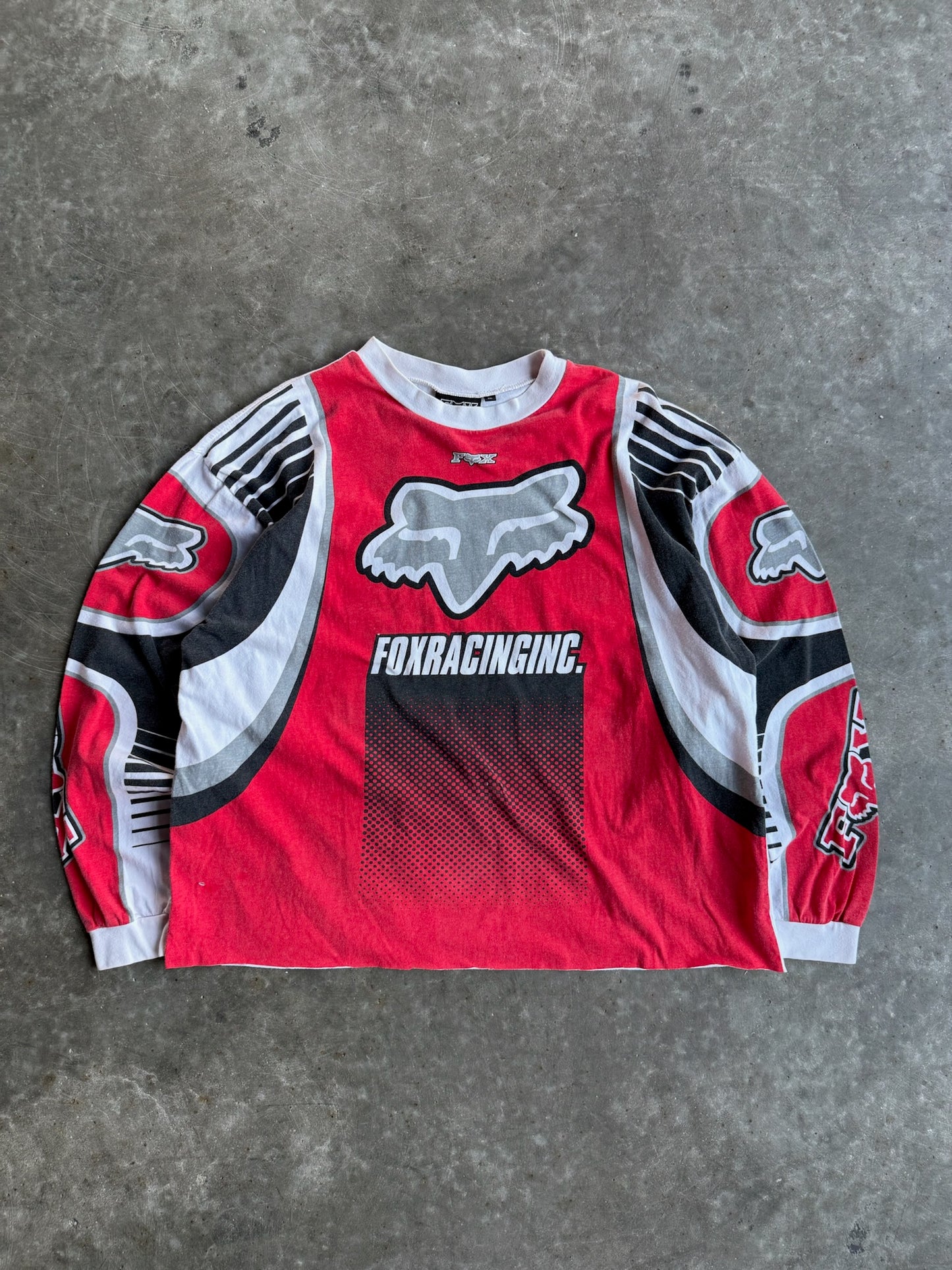 Vintage Red/Black Fox Racing Cropped Long Sleeve Jersey - XL