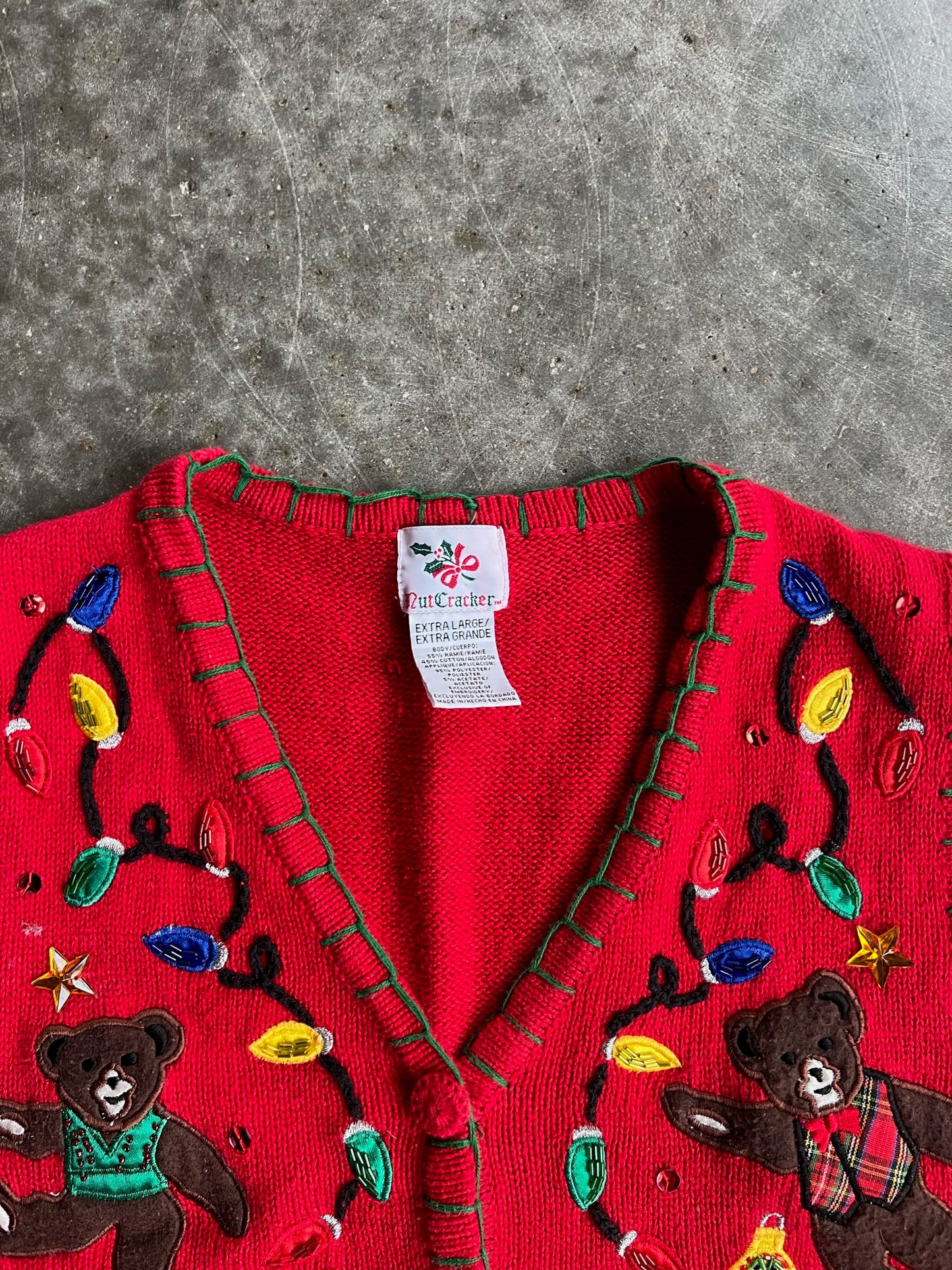 Vintage Red Christmas Light Sweater Vest - L