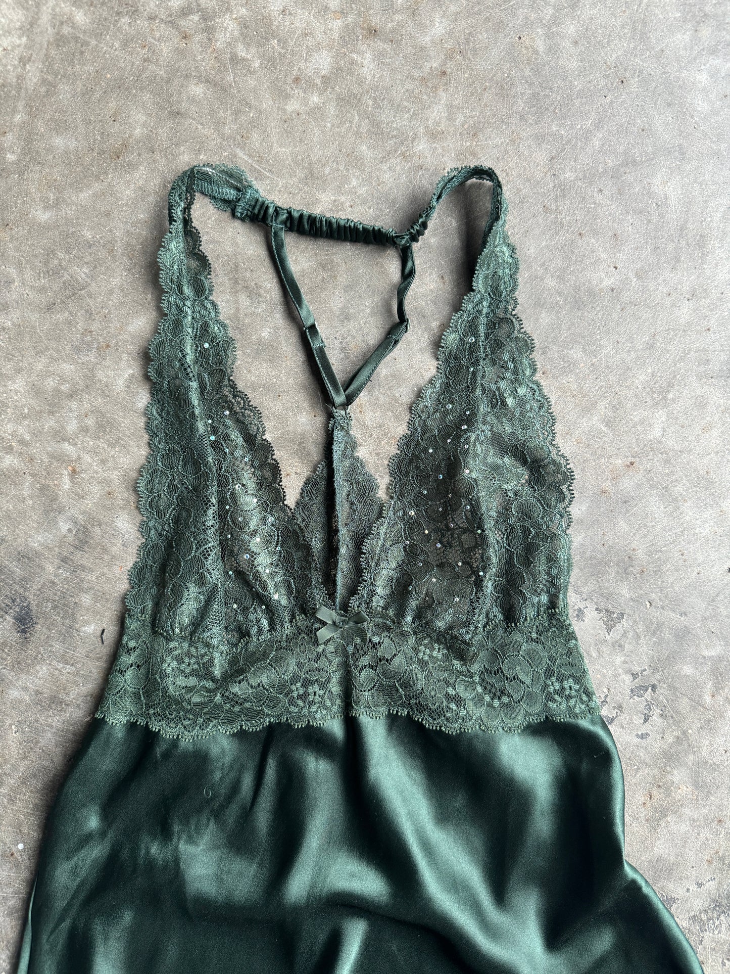 Vintage Emerald Green Lace Victoria's Secret Slip Dress - XS