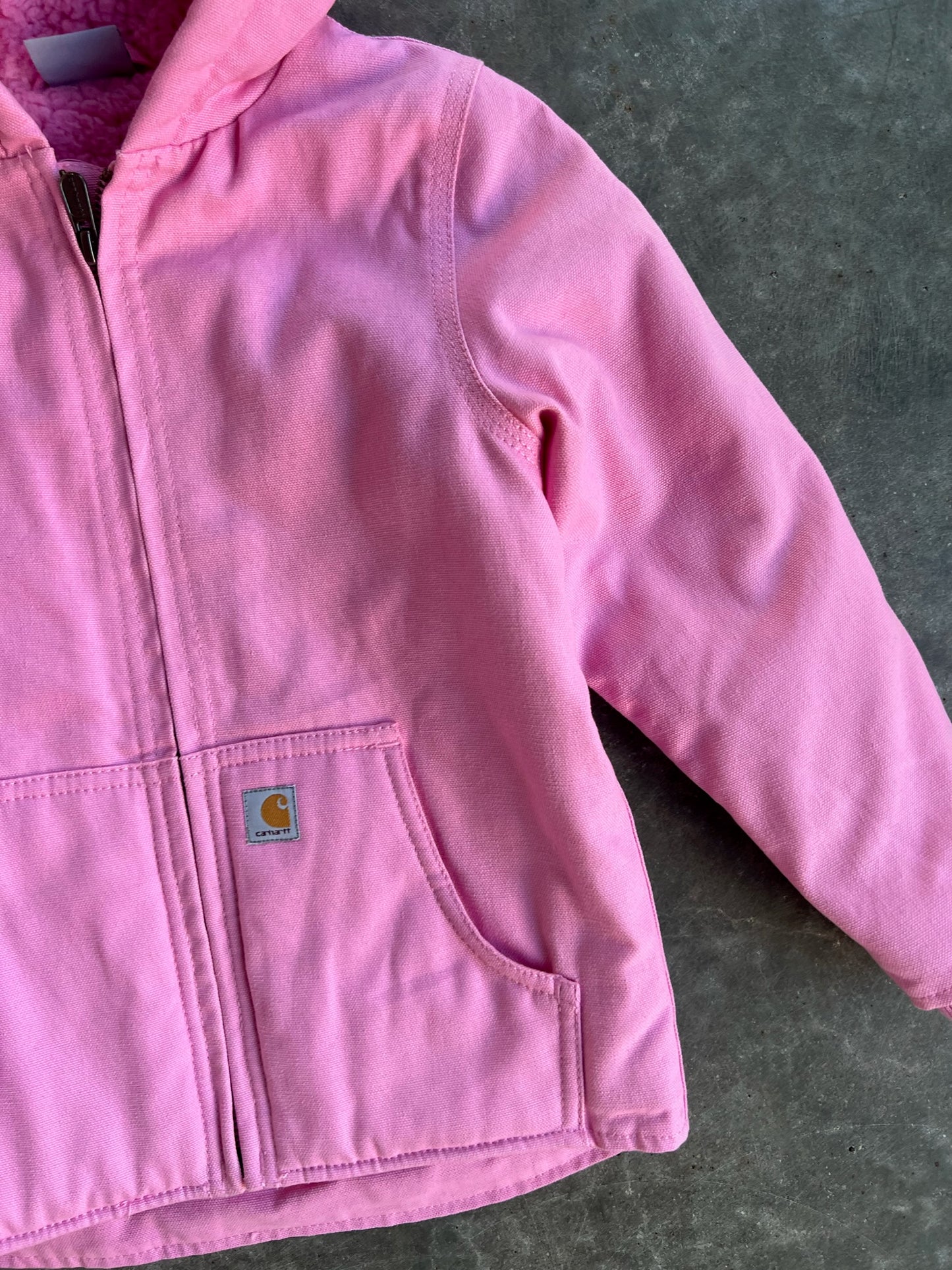 Vintage Baby Pink Sherpa Lined Hooded Carhartt Jacket - 4T