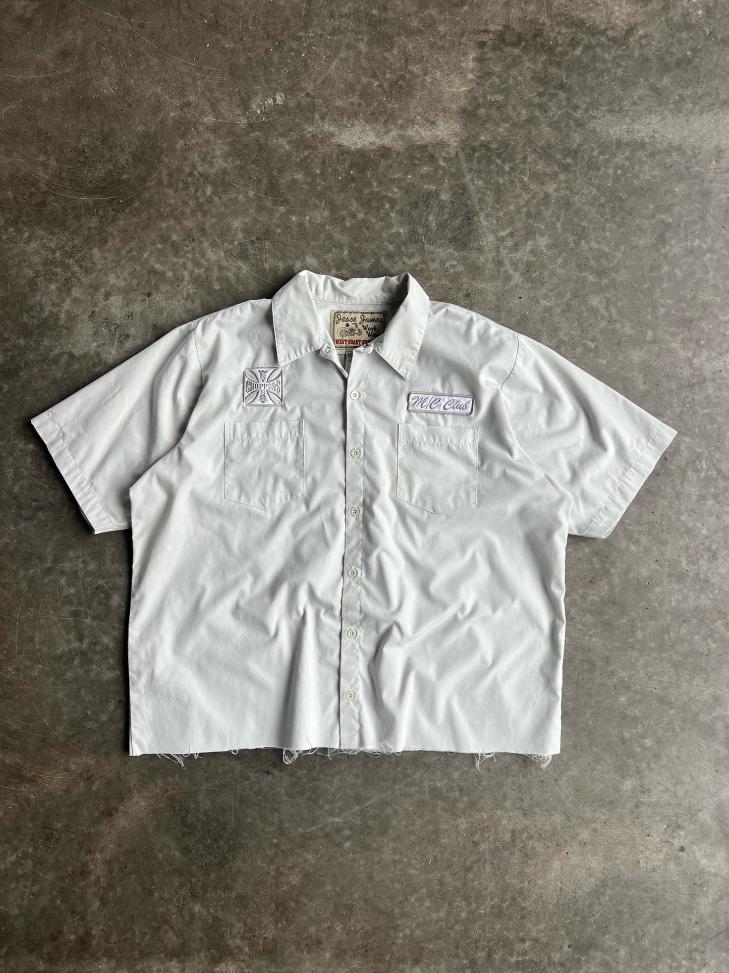 Vintage Cream Cropped West Coast Choppers Button Up Shirt - XL