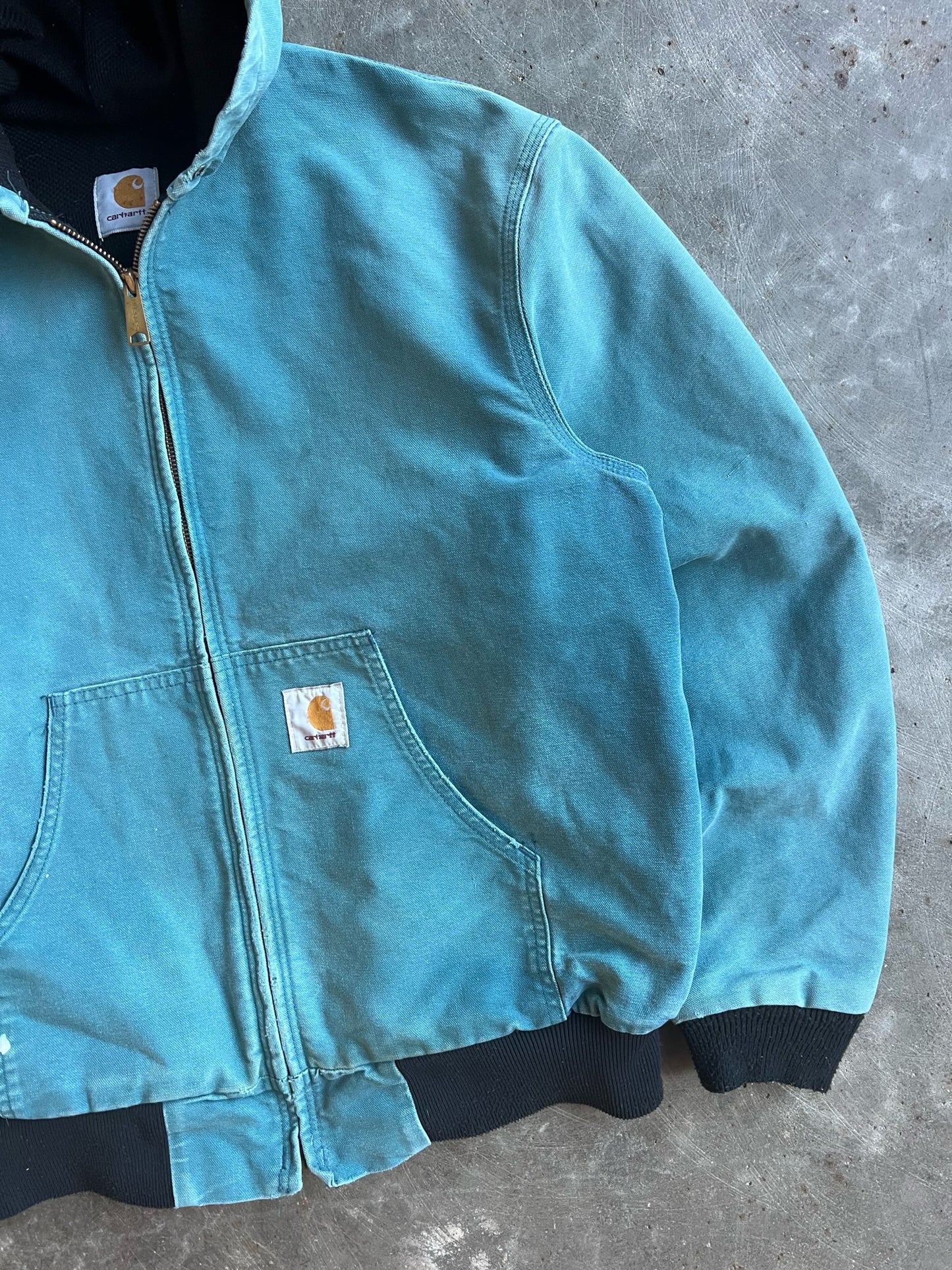 Vintage Teal Blue Hooded Carhartt Jacket - L