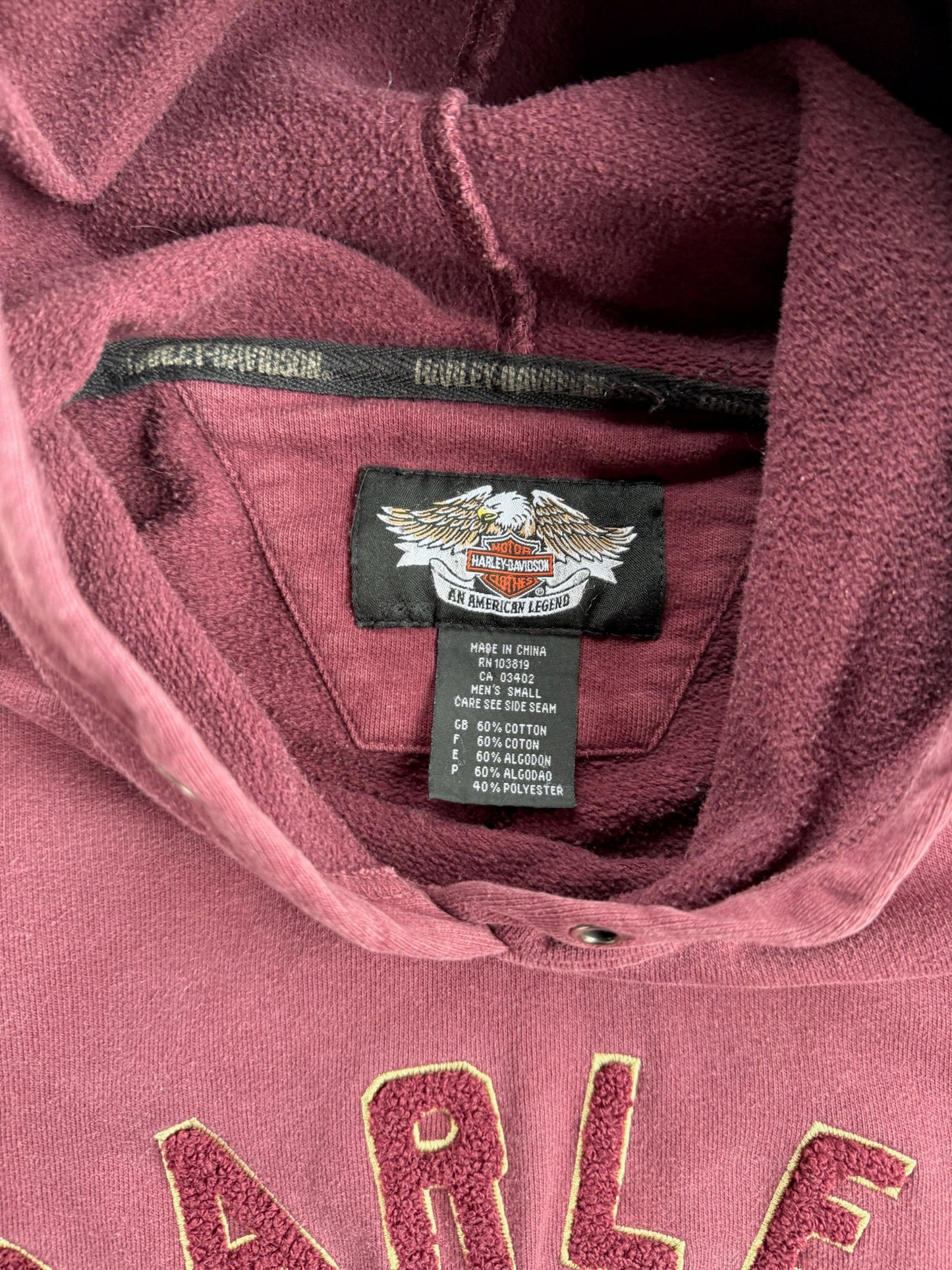 Vintage Maroon Harley Davidson Hoodie - S