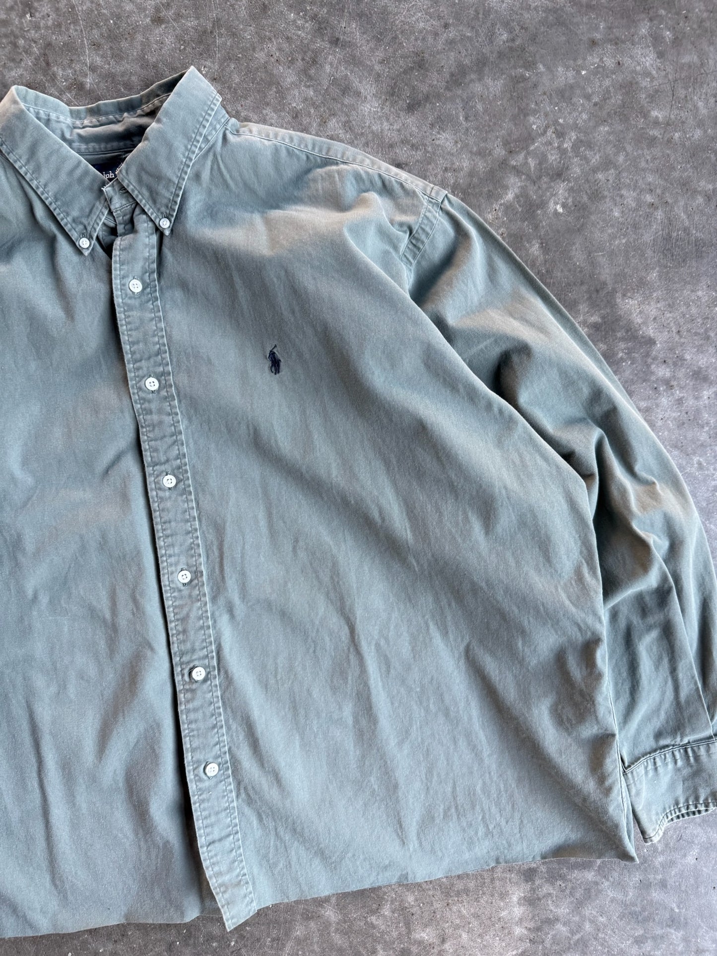 Vintage Sage Green Ralph Lauren Cropped Button Up Shirt - XXL