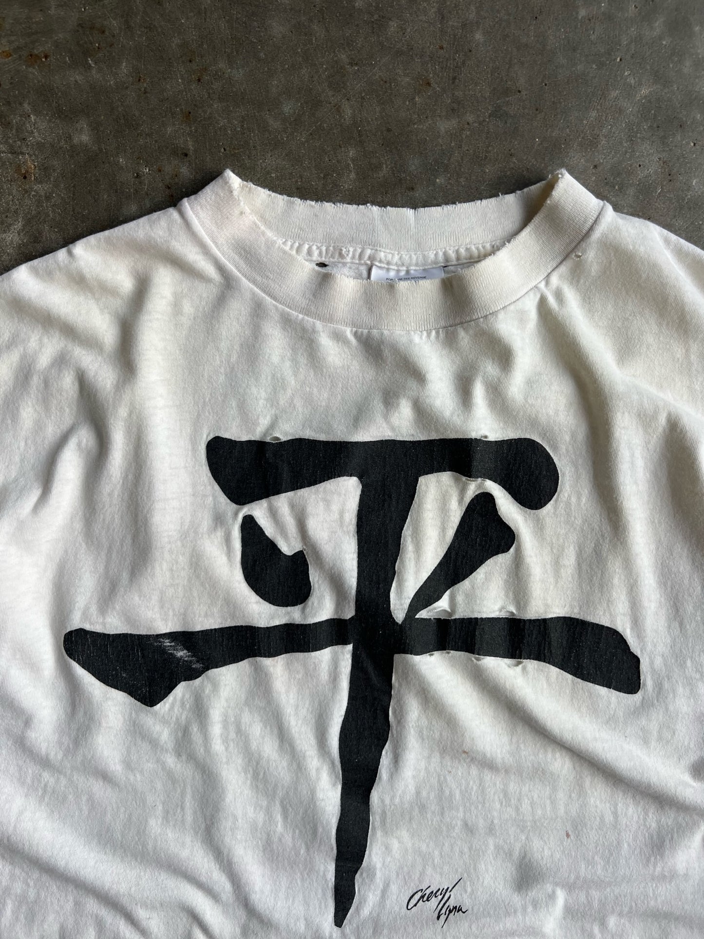 Vintage White Distressed Symbol Shirt - XL