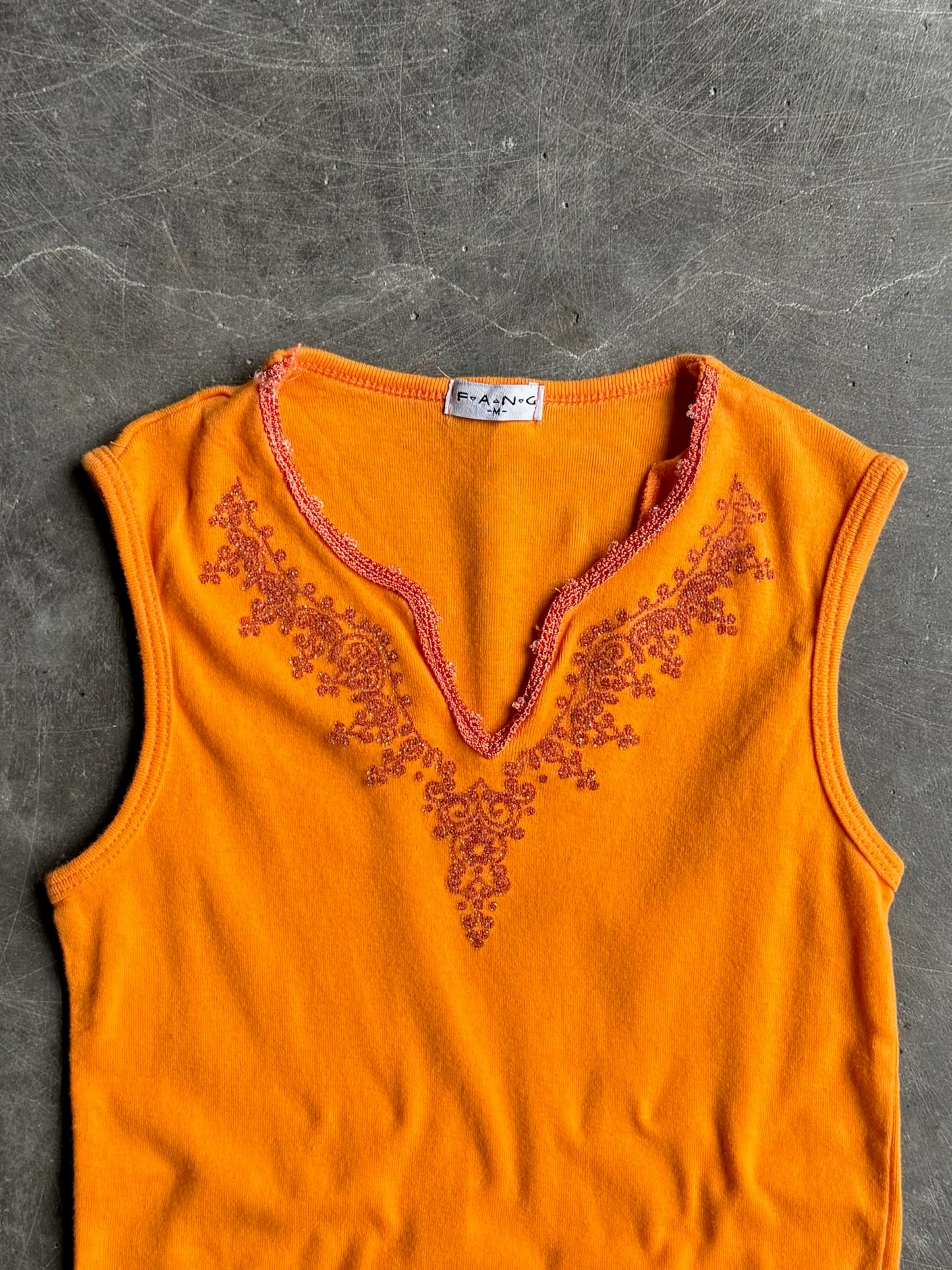 Vintage Orange Beaded FANG Tank Top - M