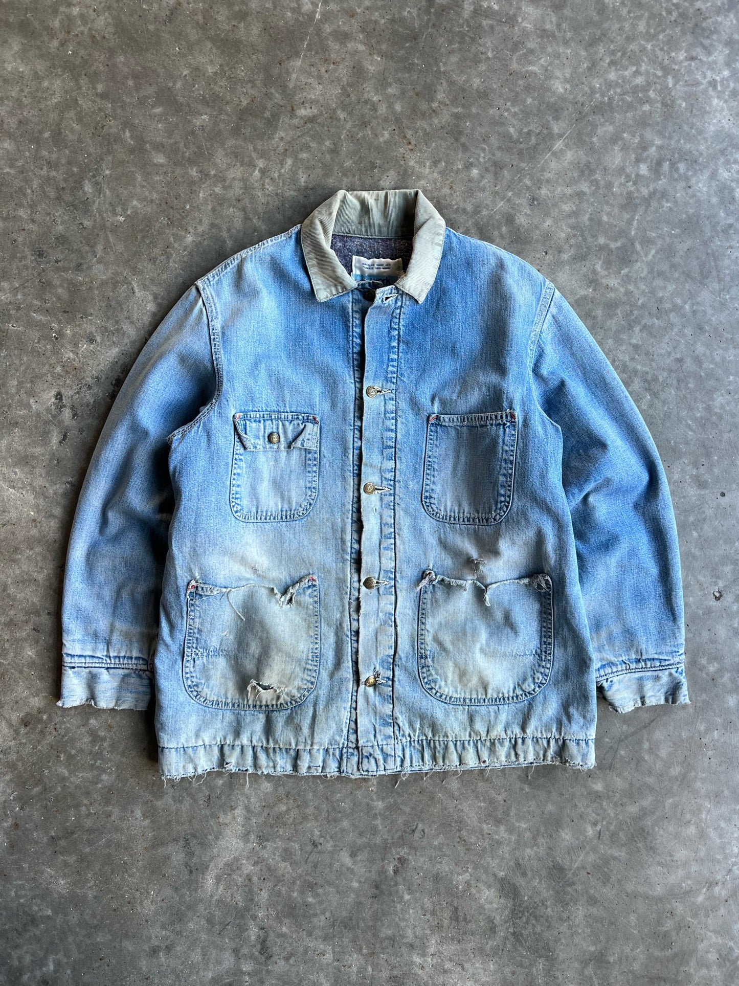 Vintage Flannel Lined Light Wash Denim Jacket - XXL