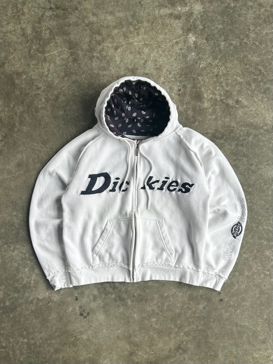 Vintage White Dickies Zip Up Hoodie - L