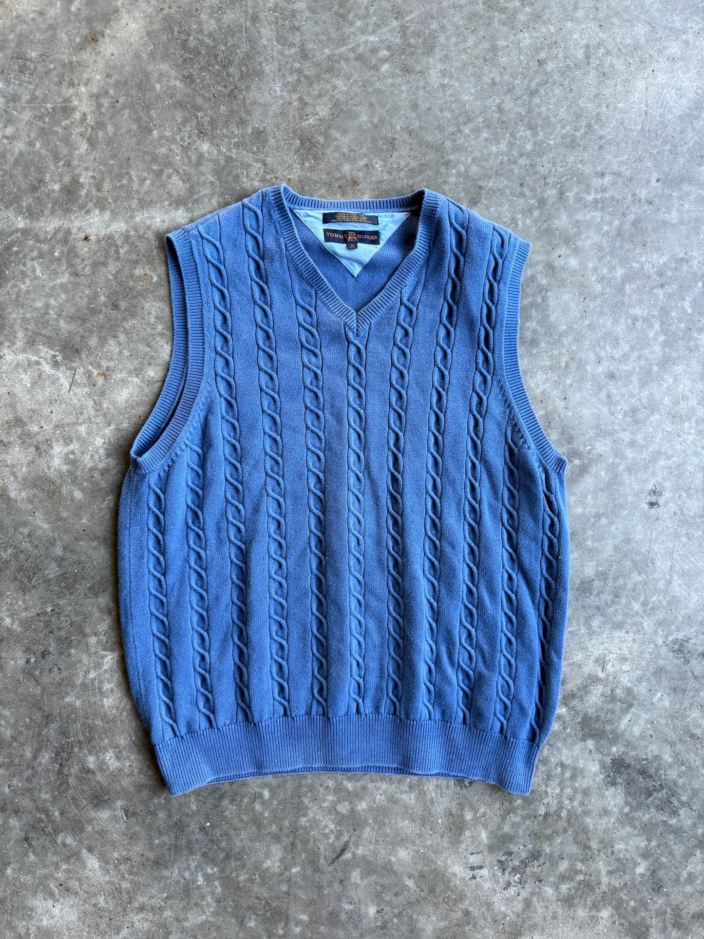 Vintage Tommy Hilfiger Blue Cable Knit Sweater Vest - M