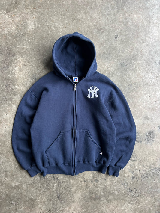 Vintage Navy Yankees Russell Zip Up Hoodie - L