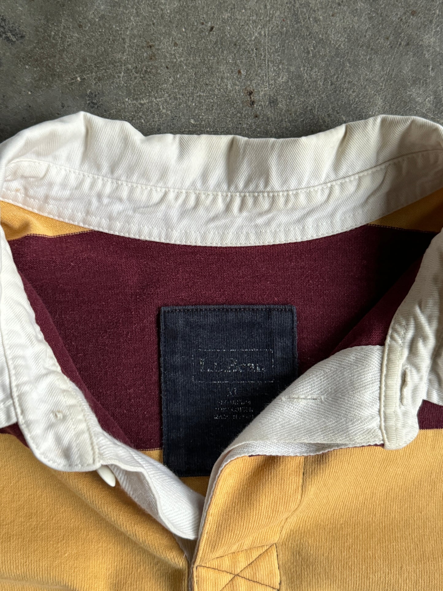 Vintage LL Bean Yellow Burgunday Stripe Rugby Shirt - XL