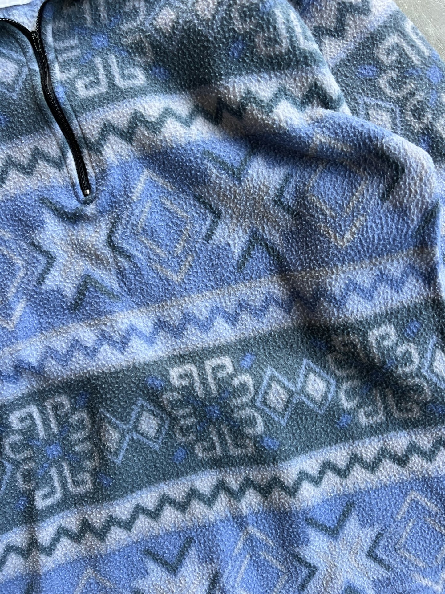 Blue Pattern Fleece Quarter Zip - L