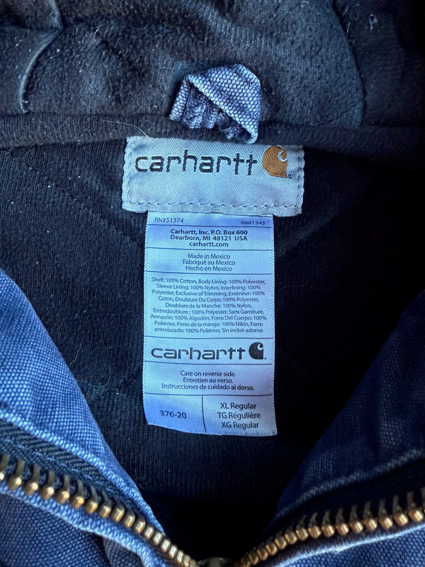 Vintage Navy Distressed Hooded Yankees Carhartt Jacket - XL