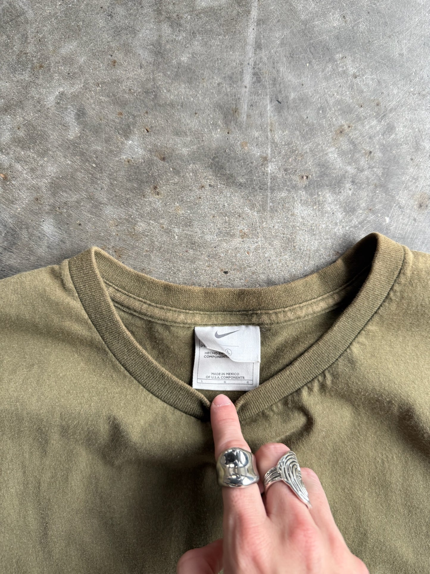 Vintage Army Green Nike Swoosh Shirt - L