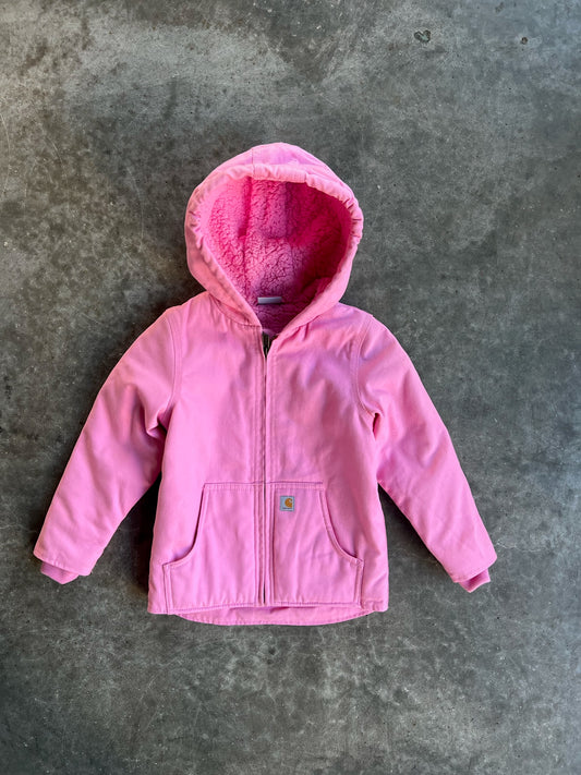 Vintage Baby Pink Sherpa Lined Hooded Carhartt Jacket - 4T