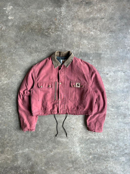 Vintage Dusty Rose Pink Flannel Lined Cropped Carhartt Jacket - L