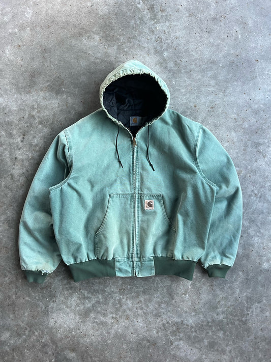 Vintage Faded Teal Hooded Carhartt Jacket - XXL