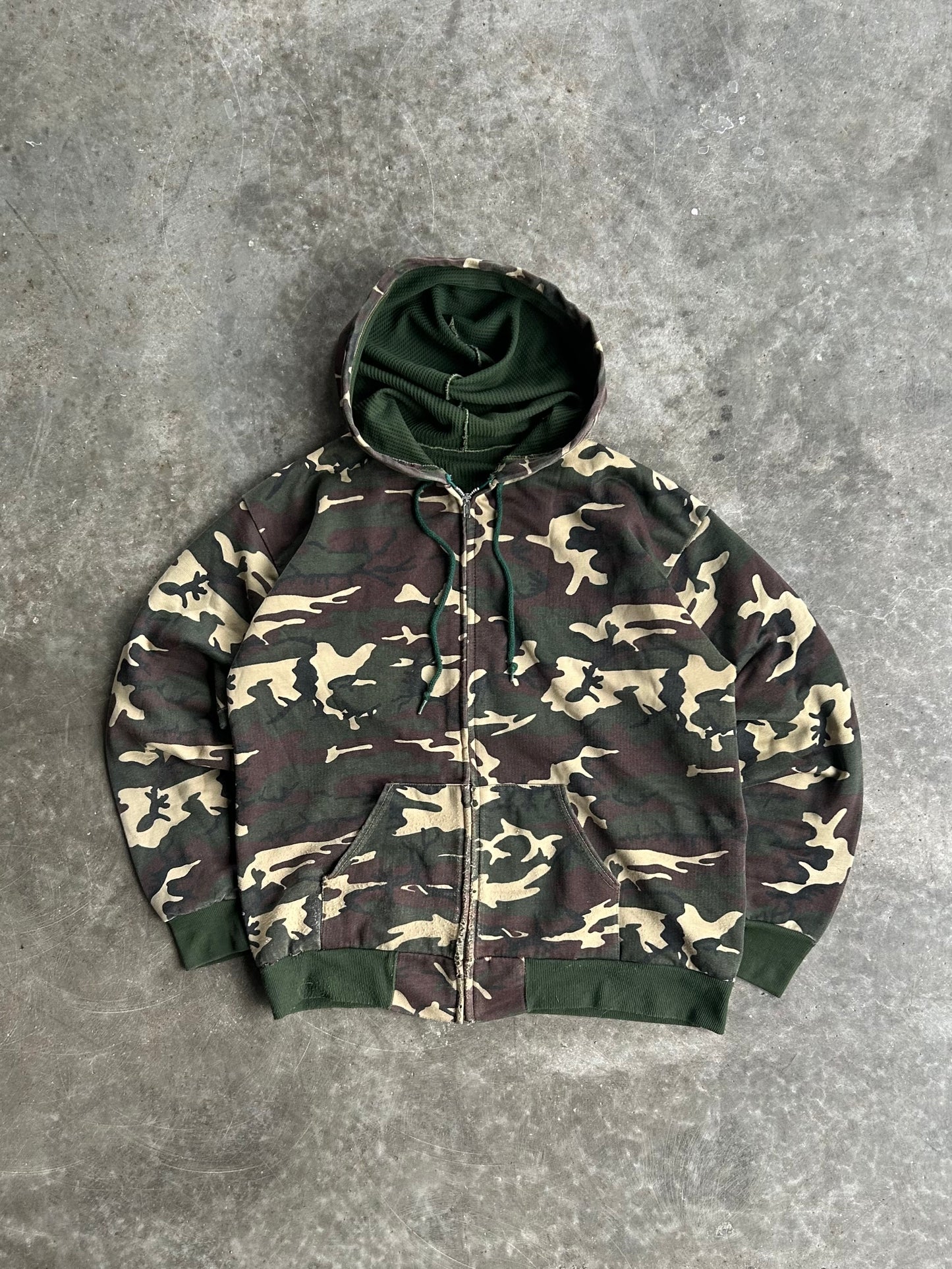 Vintage Camo Distressed Zip Up - XL