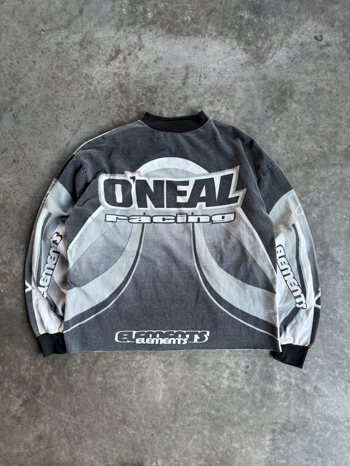 Vintage Cropped Black/Grey O’Neal Racing Long Sleeve Jersey - L