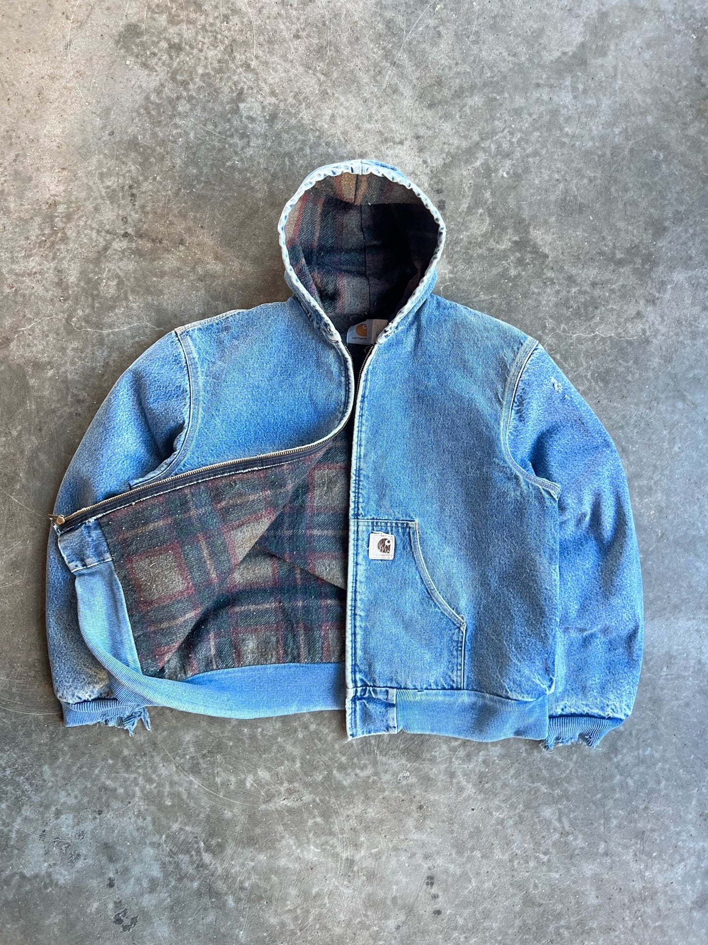 Vintage Denim Flannel Lined Hooded Carhartt Jacket - XL