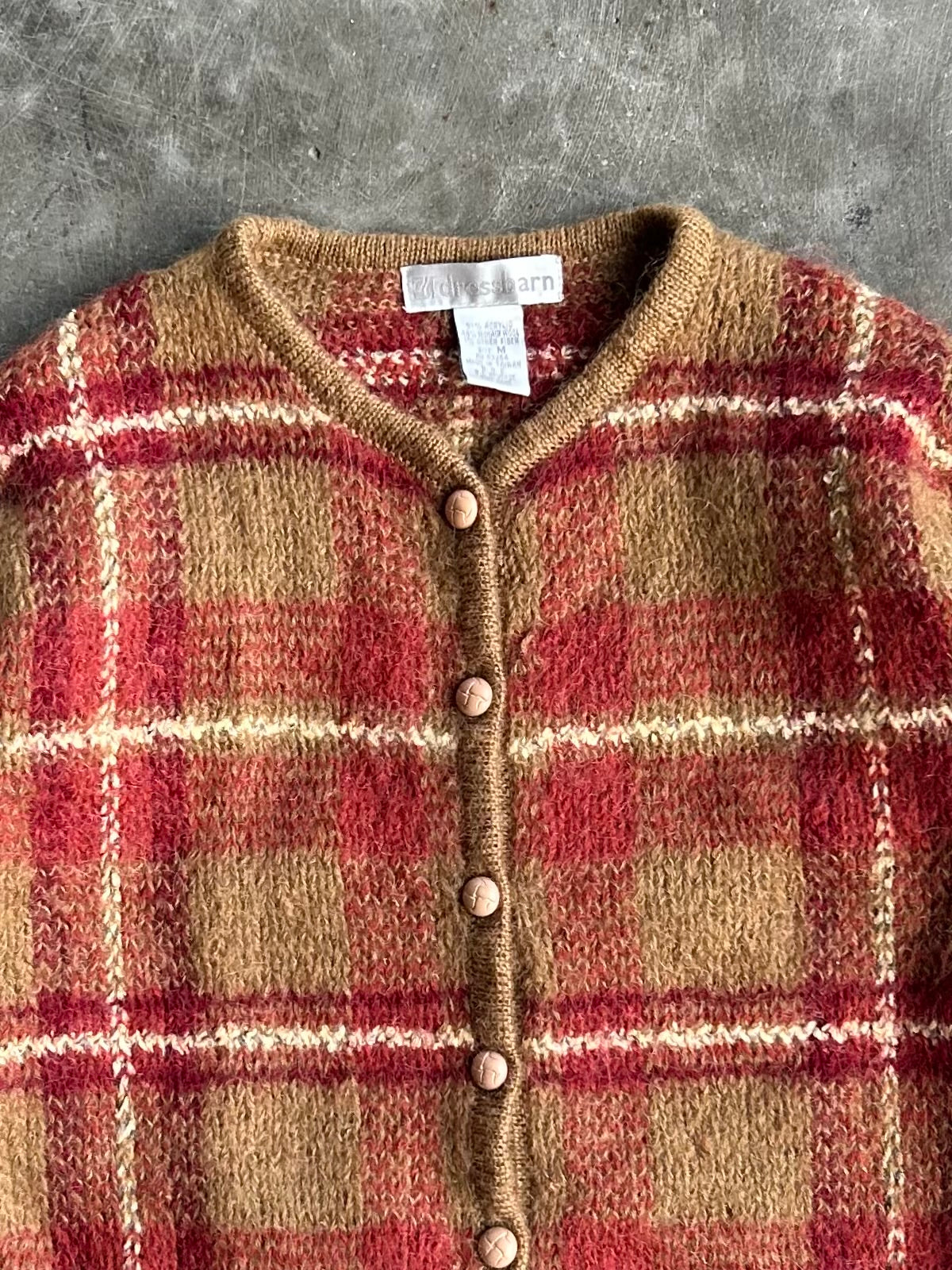 Red + Camel Button-Up Sweater - M