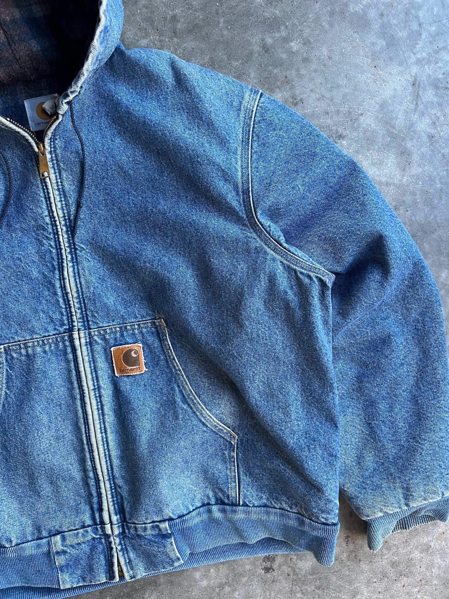 Vintage Denim Flannel Lined Hooded Carhartt Jacket - XL