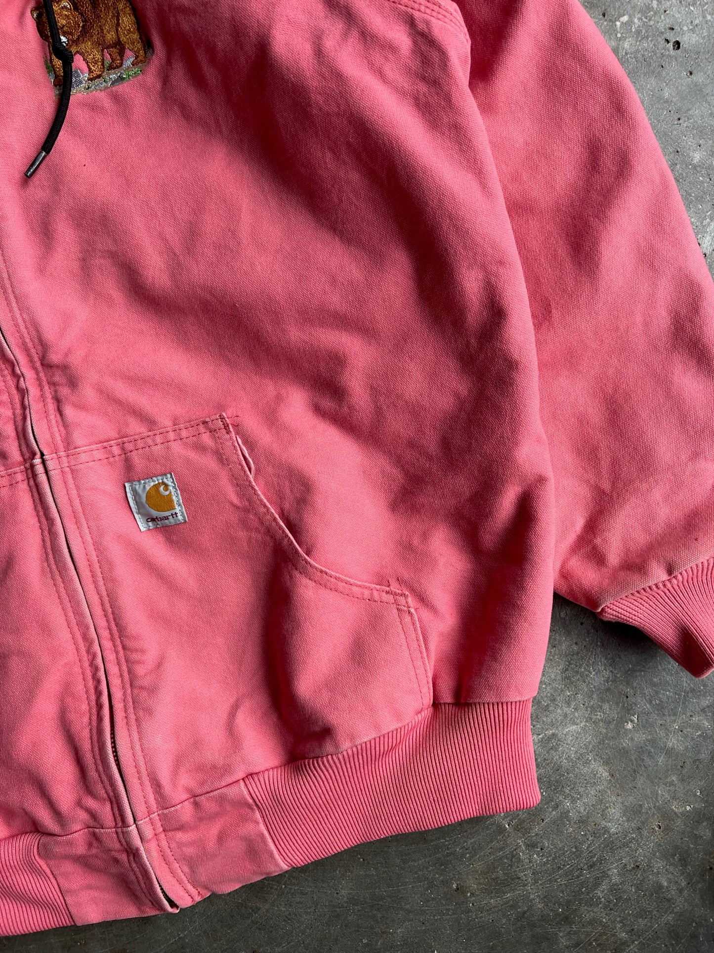 Vintage Baby Pink Embroidered Hooded Carhartt Jacket - XL