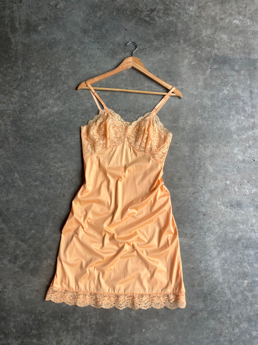 Vintage Orange Lace Silk Dress - M