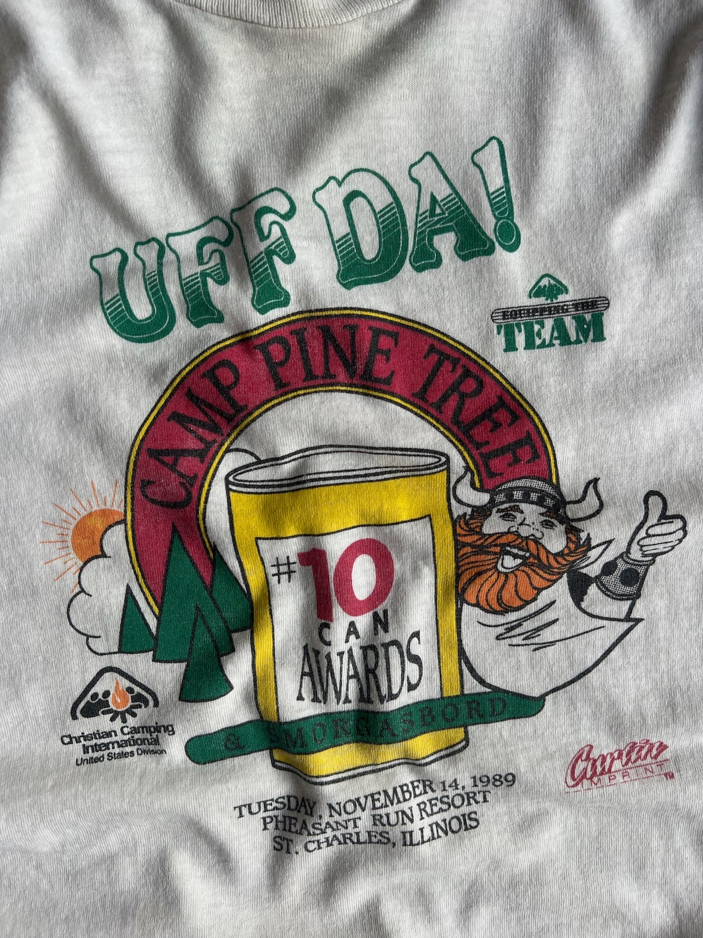 Vintage White Uff Da Camp Pine Tree Shirt - XL