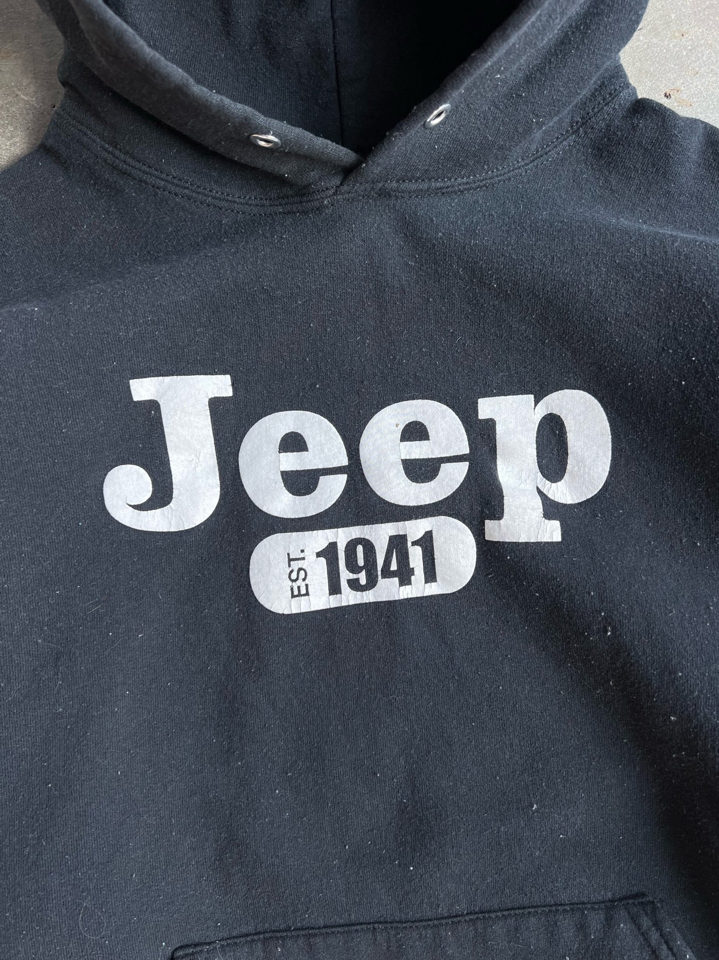 Vintage Black Graphic Jeep Hoodie - L