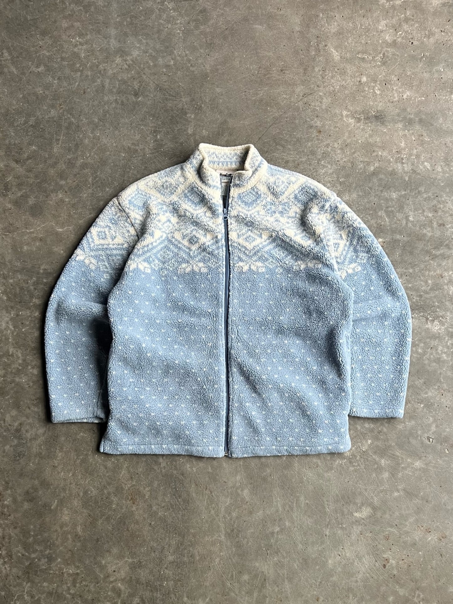 Vintage Baby Blue Pattern Fleece Zip Up - L