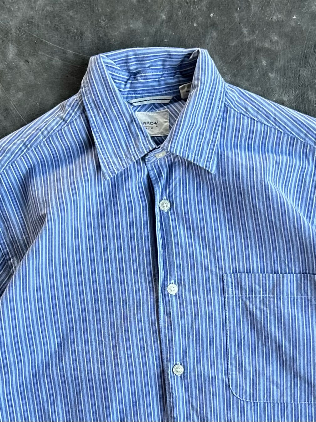 Blue Striped Cropped Button-Up - S