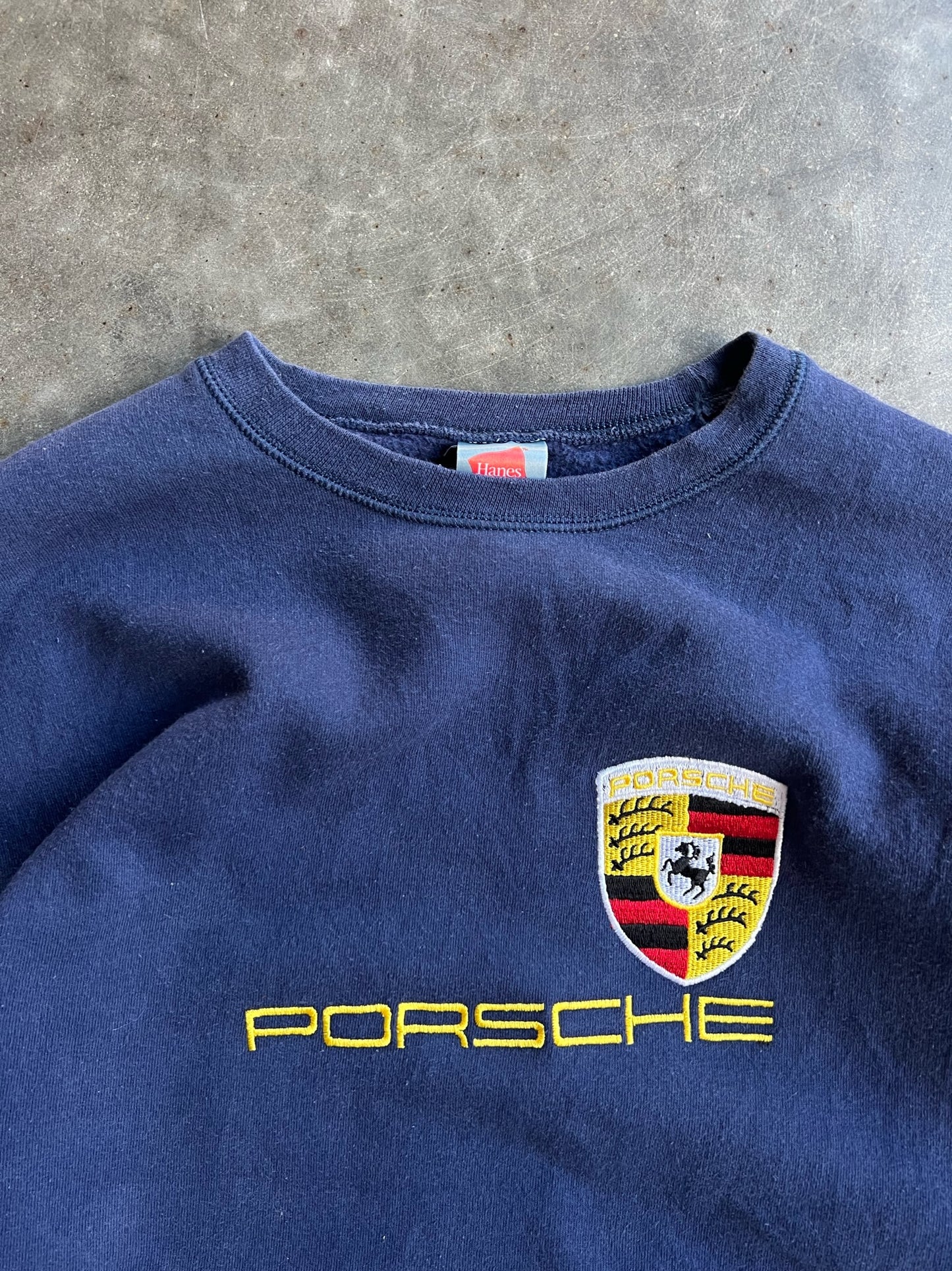 Vintage Navy Embroidered Porsche Crew - M