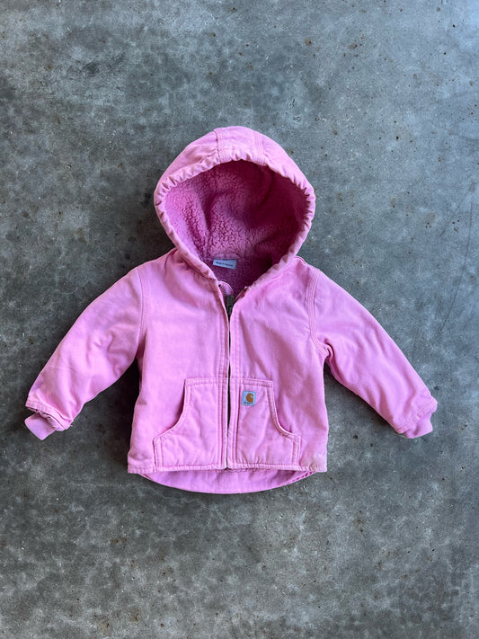 Vintage Baby Pink Sherpa Lined Hooded Carhartt Jacket - 12M