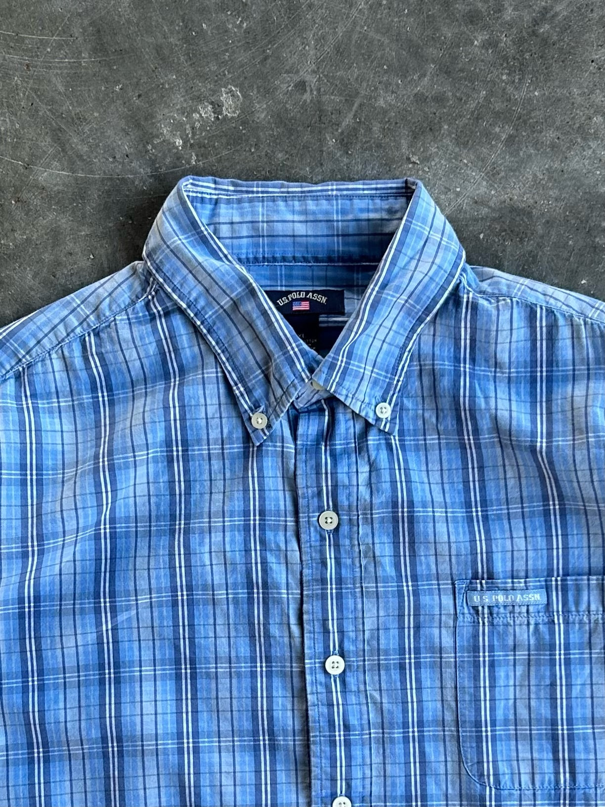 Blue Polo Plaid Cropped Button-Up - XL