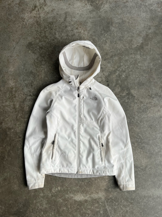 White Hooded North Face Zip Up Jacket - S