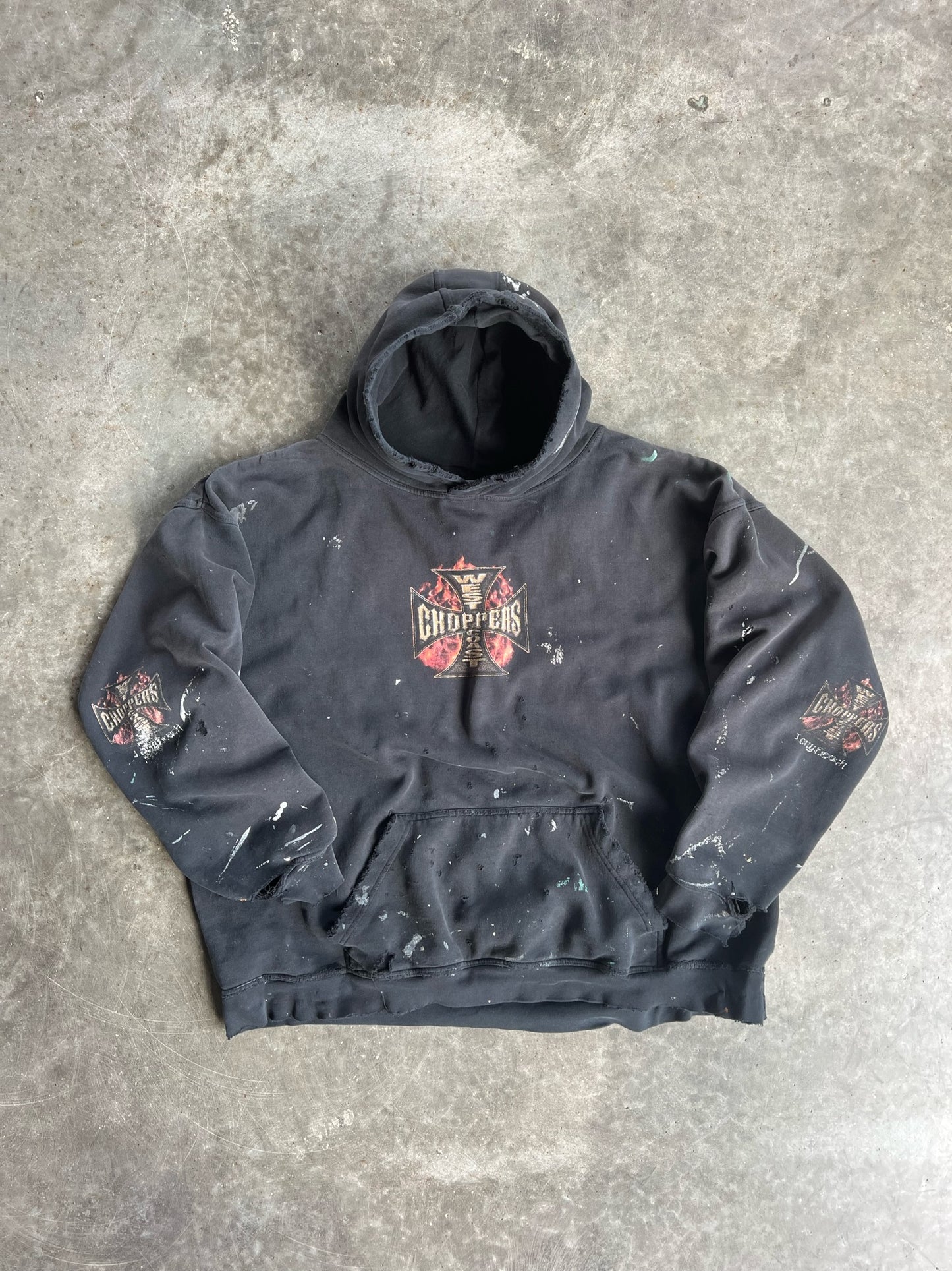 Vintage Black Painted Distressed West Coast Choppers Hoodie - XXL