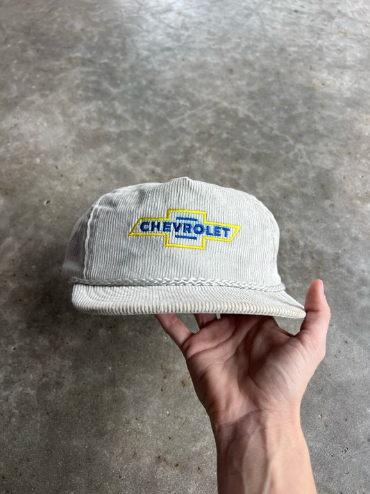 Vintage Cream Corduroy Chevrolet Snapback Hat