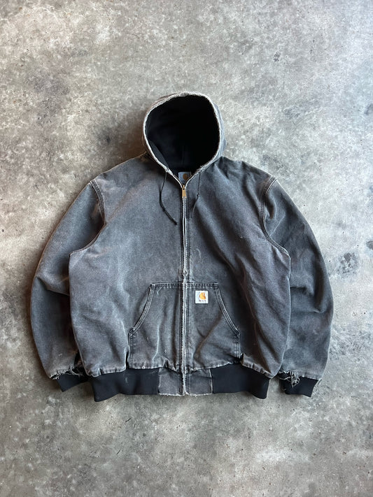 Vintage Faded Black Hooded Carhartt Jacket - XXL