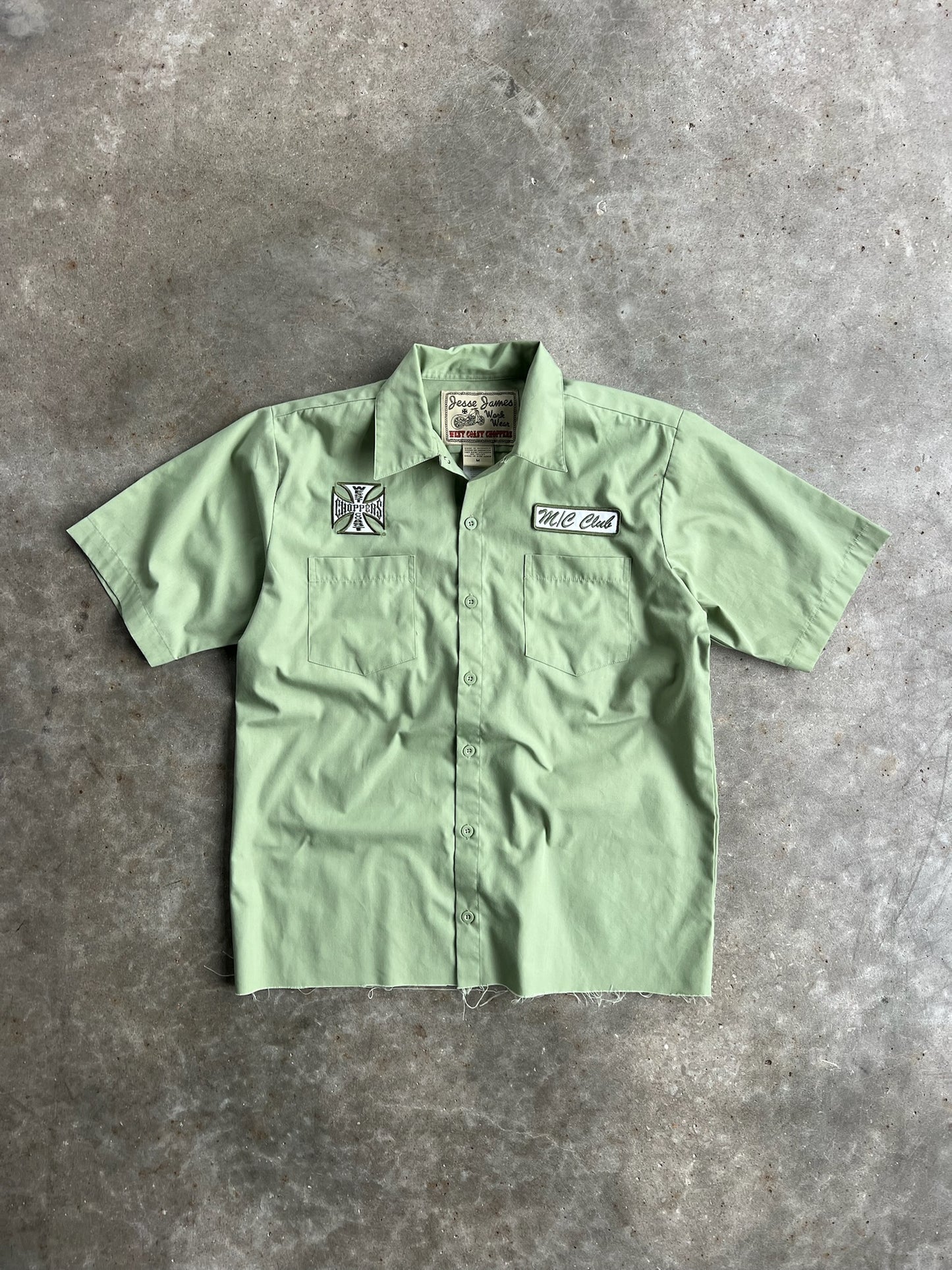 Vintage Cropped Lime Green West Coast Choppers Button Up Shirt - M