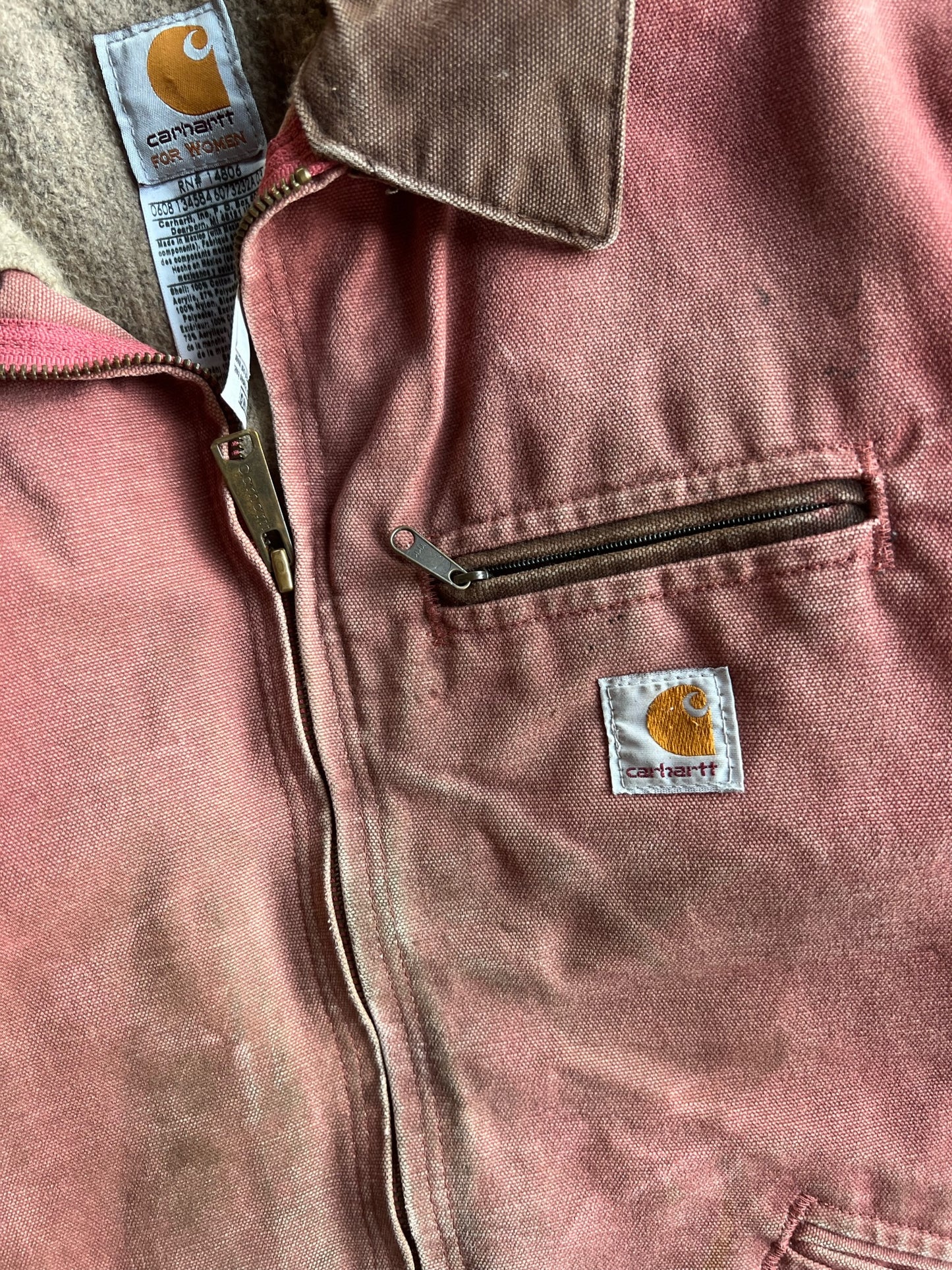 Dusty Pink Flannel Lined Detroit Carhartt Jacket - L