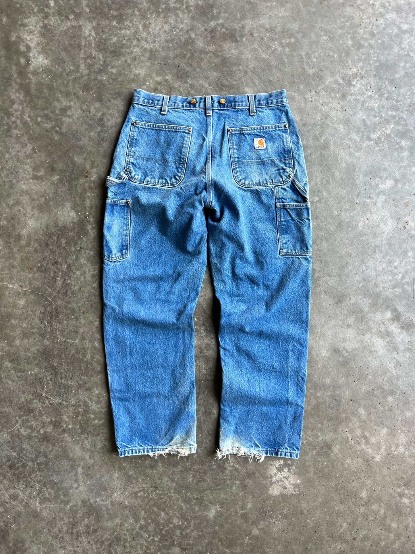 Vintage Faded Dark Wash Carhartt Double Knee Pants - 35