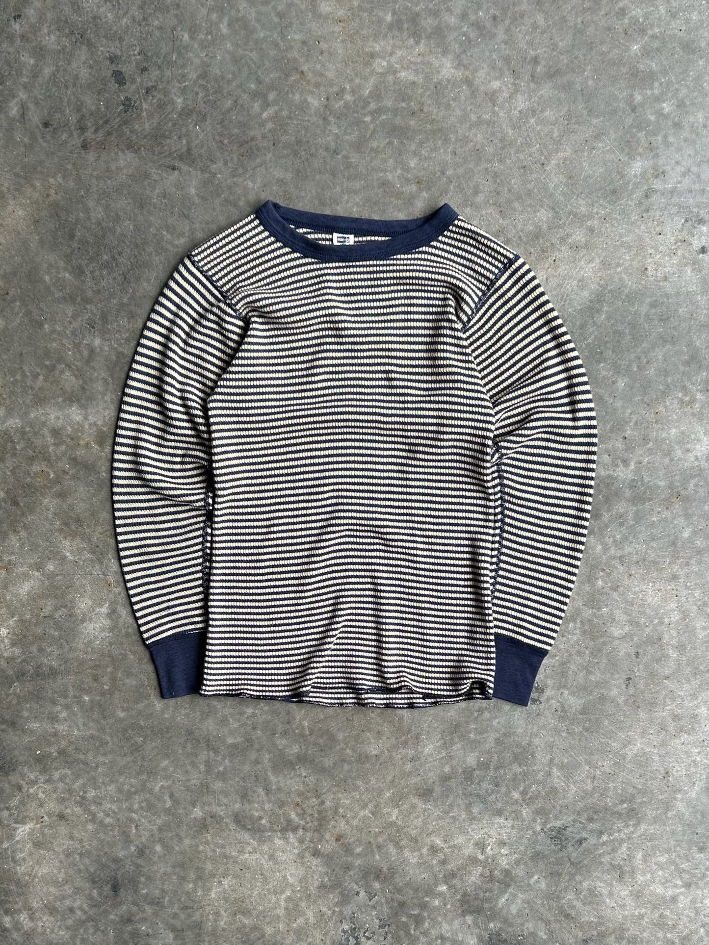 Vintage Yellow and Navy Striped Thermal - S