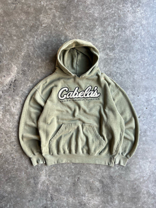 Vintage Faded Olive Green Cabelas Hoodie - L